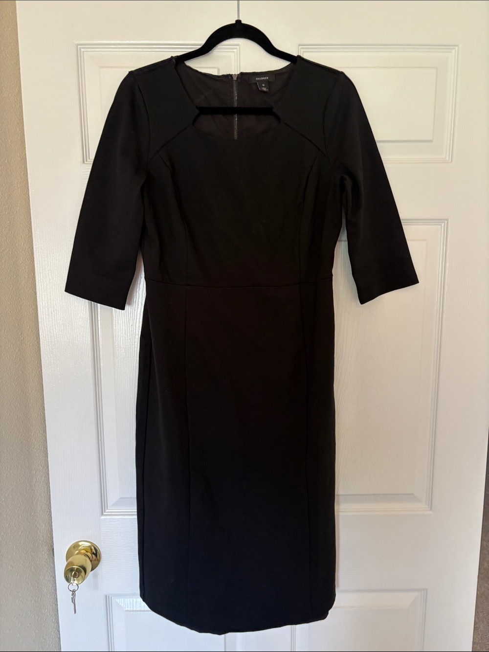 Halogen Black Midi Sheath Dress with Elbow Sleeves